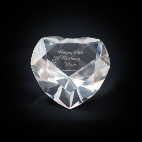 CRYSTAL HEART PAPERWEIGHT WITH PERSONALIZATION