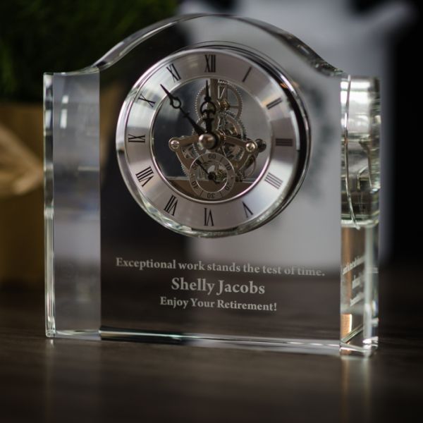 CRYSTAL CHELLO CLOCK WITH PERSONAL MESSAGE