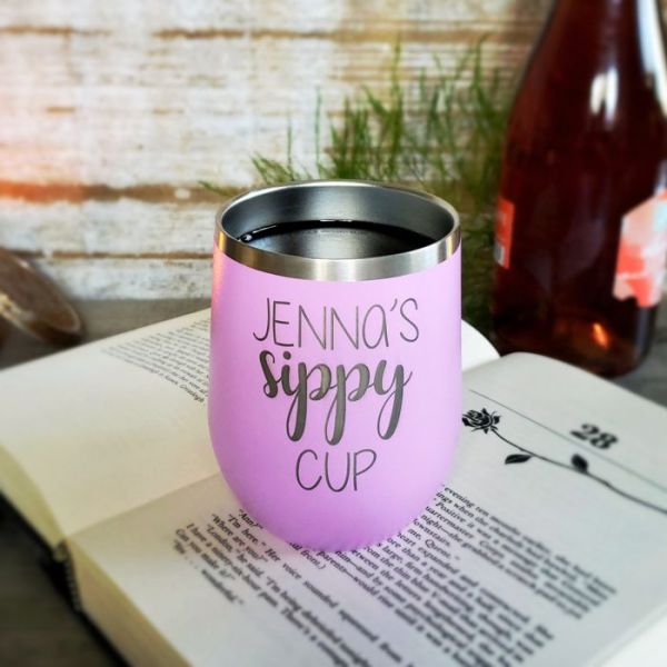Create Your Own Lilac 12 oz Insulated Stemless Wine Glass with Personalization