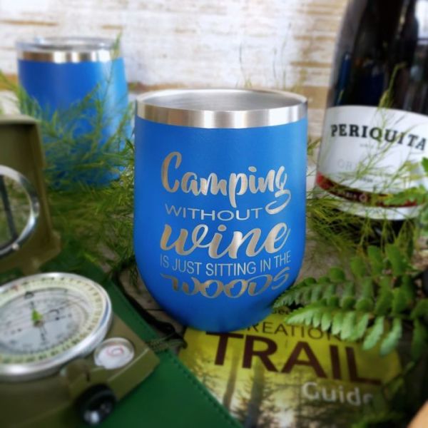 Camping Series 12 oz Insulated Stemless Wine Glass with Personalization
