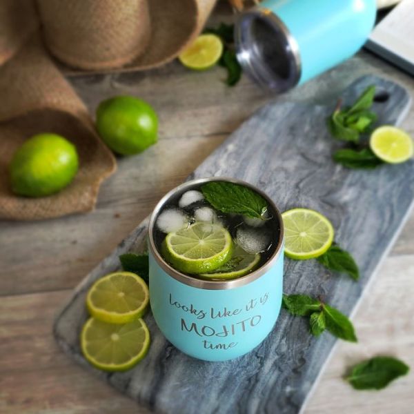 Create Your Own Teal 12 oz Insulated Stemless Wine Glass with Personalization