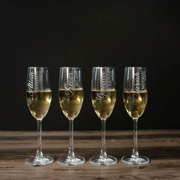 Wedding Party Wine Flutes with Personalization
