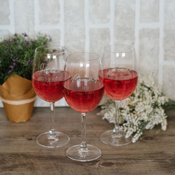 Wedding Party Wine Glasses For The Girls with Personalization
