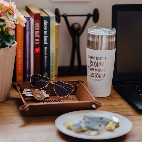 The Giving Box - Personalized White Tied Tumbler and Catch All Tray 