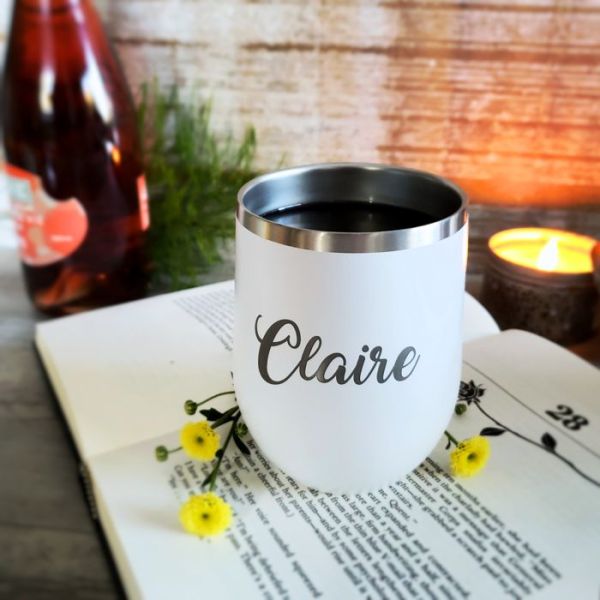 Create Your Own White 12 oz Insulated Stemless Wine Glass with Personalization