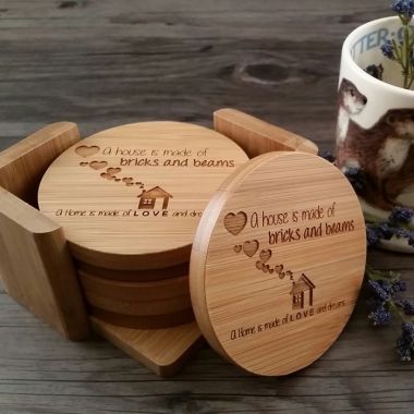 Home Sweet Home Bamboo Coasters with Personalization