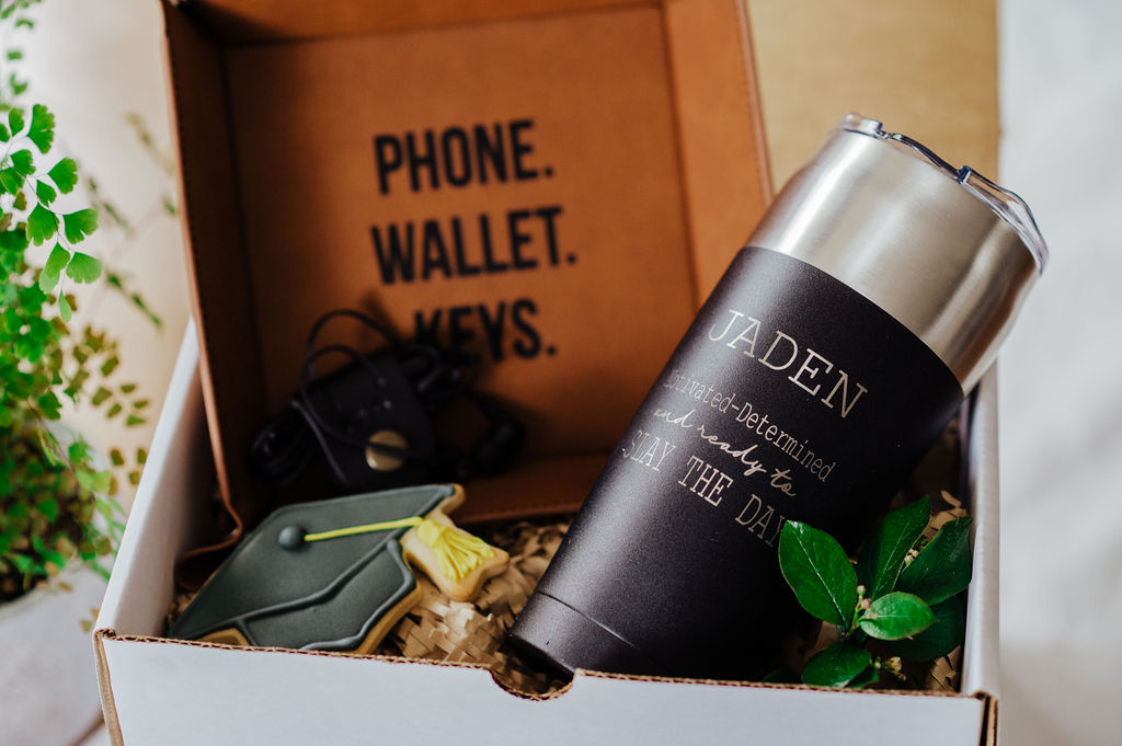 Giving Box with Engraved Travel Mug and Notebook