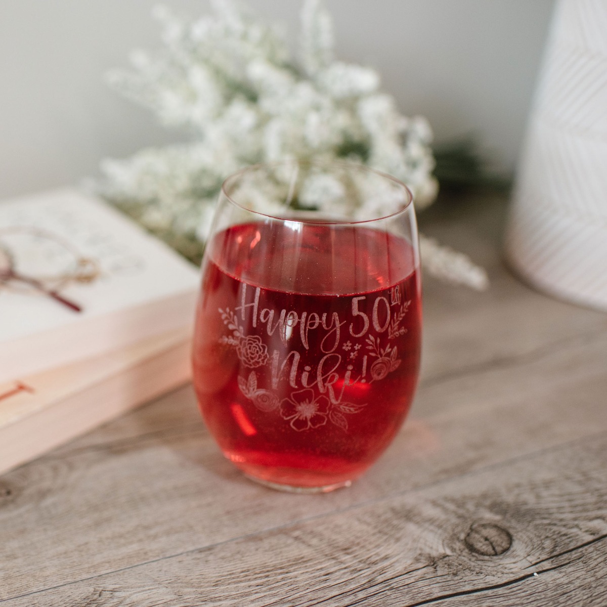 Engraved Stemless Wine Glass 