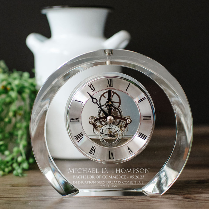 engraved crystal clock graduation gift