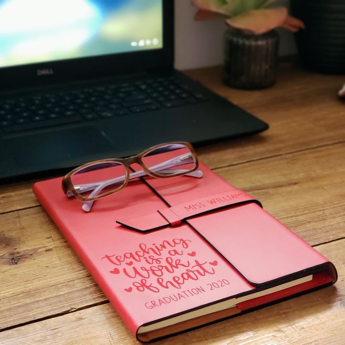 engraved red journal teacher graduation gift